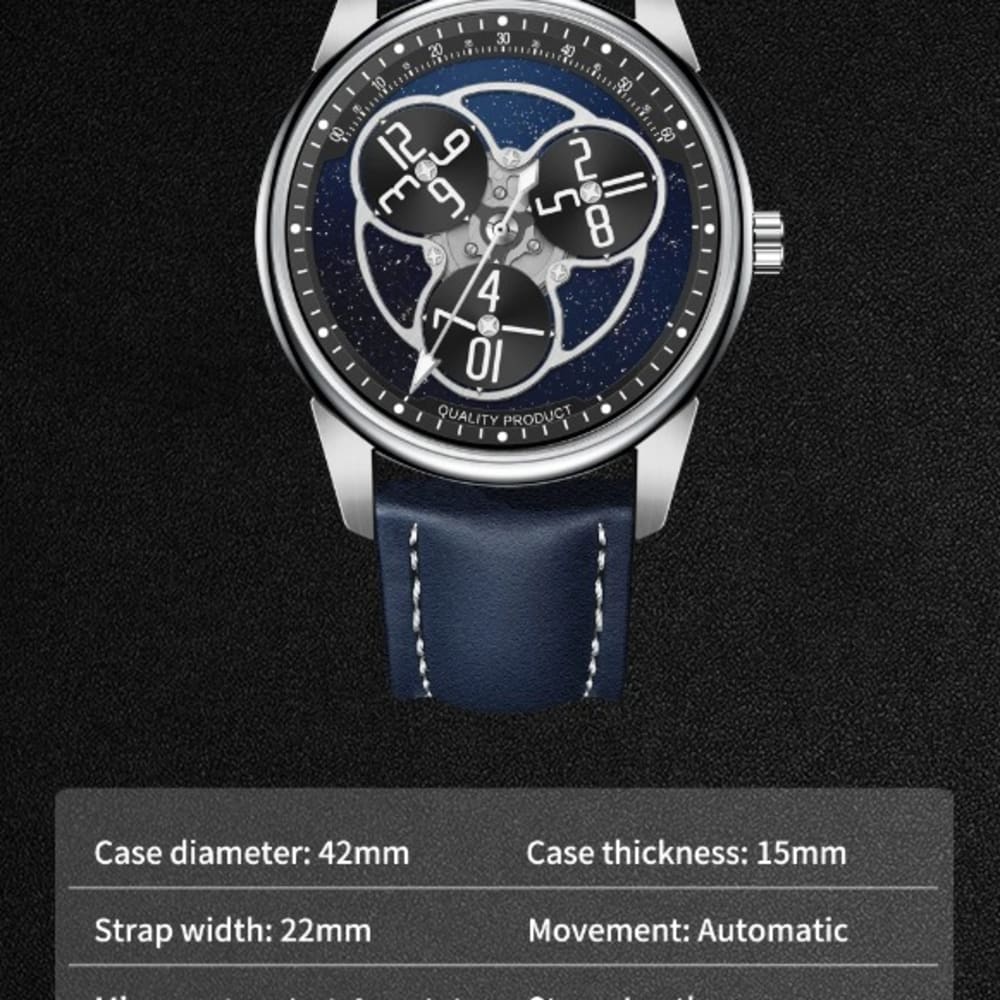 PINDU Designs 2024 New Star Wheel Mechanical Watch Blue Fashion Starry Sky Watch